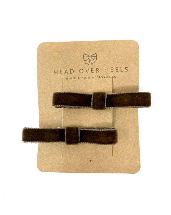 Brown Velvet Bow Hair Clip Set