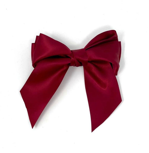 Burgundy Satin Bow Hair Clip