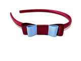 Burgundy and Light Blue Bow Headband