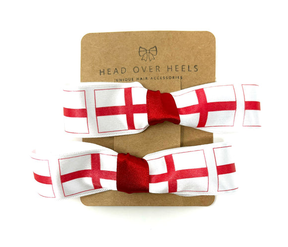 England St George Flag Bow Hair Clip Set