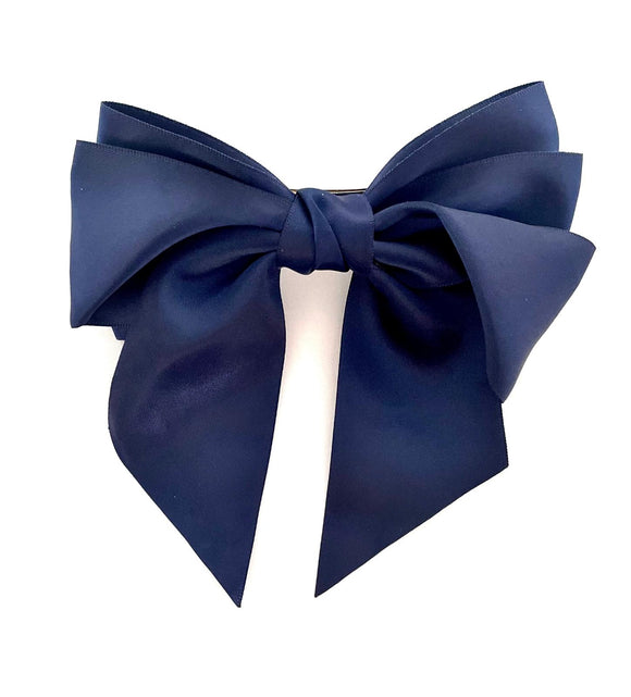 Navy Blue Satin Bow Hair Clip