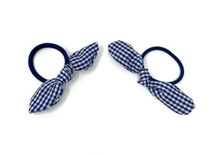 Navy Blue Gingham Bow Hair Ties - Set of 2