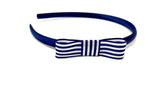 Navy Blue and White Pinstripe Side Bow Headband