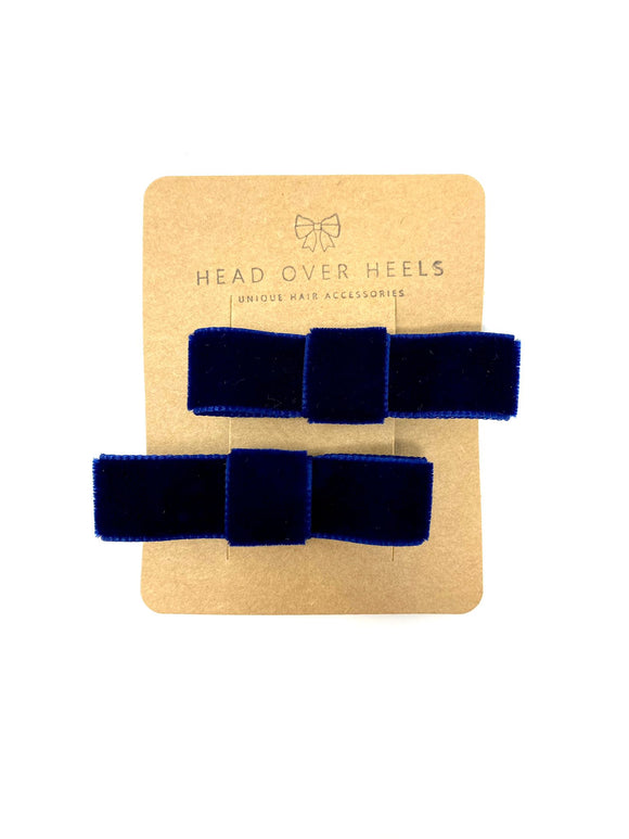 Navy Blue Velvet Bow Hair Clip Set