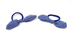 Royal Blue Gingham Bow Hair Ties - Set of 2