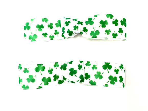 Shamrock Green and White Bow Hair Clip Set