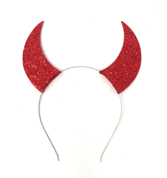 Red Glitter Sparkly Devil Horns Headband