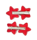 Red Glitter Star Hair Clips - Set of 2