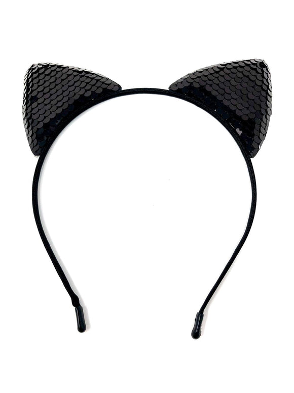 Black Reversible Sequin Cat Ears Headband