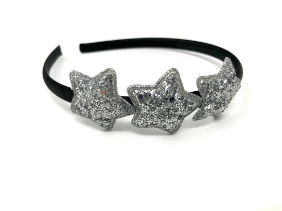 Black and Silver Glitter Star Headband