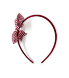 Burgundy Gingham Pinwheel Side Bow Headband