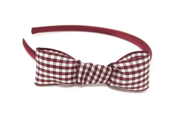 Burgundy Gingham Side Knot Bow Headband