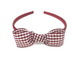 Burgundy Gingham Snow White Style Bow Headband