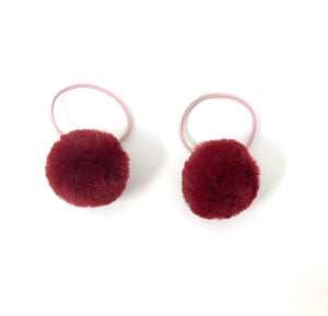 Burgundy Pom Pom Hair Bobbles - Set of 2