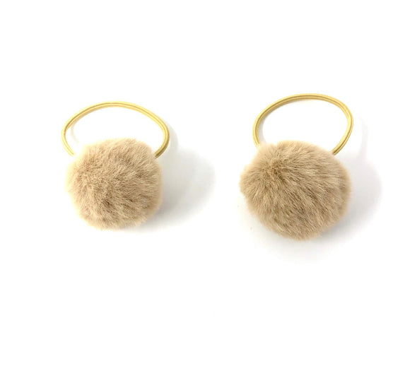 Camel Pom Pom Hair Bobbles - Set of 2