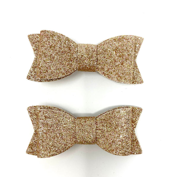 Gold Glitter Bow Hair Clips - Set of 2