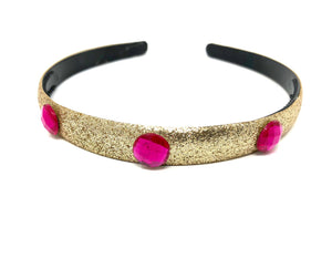 Princess Jasmine Inspired Gold Glitter Headband Pink Rhinestones