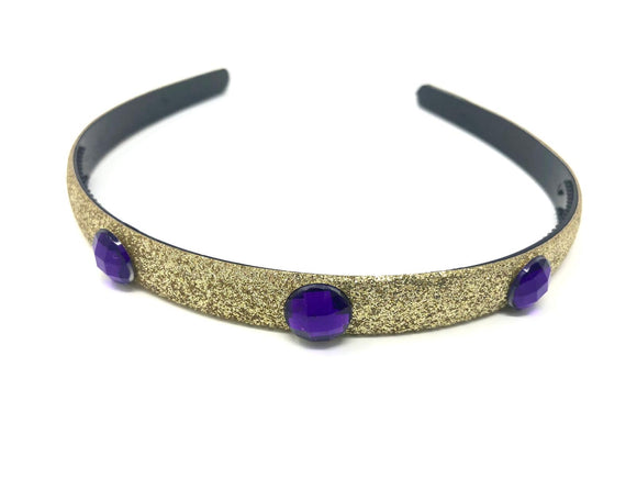 Princess Jasmine Inspired Gold Glitter Headband Purple Rhinestones