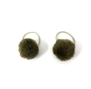 Khaki Green Pom Pom Hair Bobbles - Set of 2