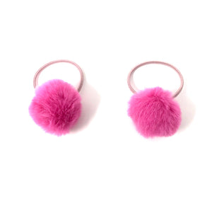 Hot Pink Pom Pom Hair Bobbles - Set of 2