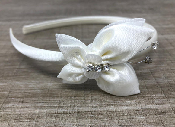 Ivory Satin Diamante Butterfly Headband