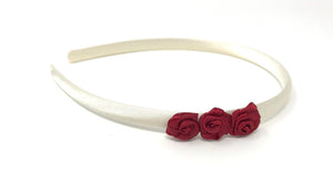 Ivory Headband with Burgundy Flowers