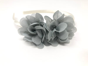 Ivory Headband with Grey Chiffon Flowers