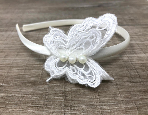 Ivory Lace Pearl Butterfly Headband