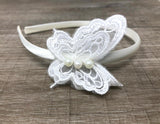 Ivory Lace Pearl Butterfly Headband