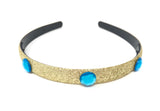 Princess Jasmine Inspired Gold Glitter Headband Turquoise Rhinestones