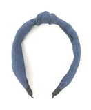 Ladies Dark Blue Denim Twisted Knot Headband