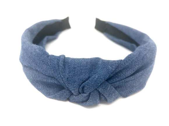 Ladies Dark Blue Denim Twisted Knot Headband