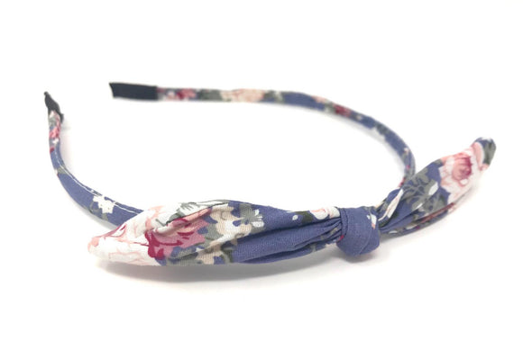 Ladies Light Blue Floral Knotted Bow Headband