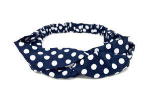 Ladies Navy Blue and White Spot Stretch Headband