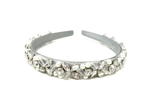 Ladies Silver Rhinestone Diamante and Pearl Headband