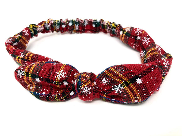 Ladies Tartan Snowflake Christmas Knot Stretch Headband