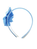 Light Blue Gingham Pinwheel Side Bow Headband