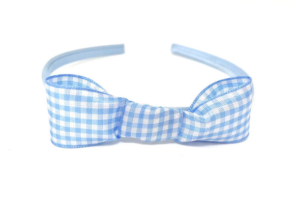 Light Blue Gingham Snow White Style Bow Headband