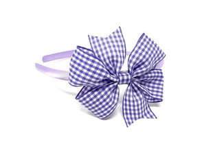 Lilac Gingham Pinwheel Side Bow Headband