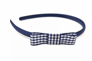 Navy Blue Gingham Bow Headband