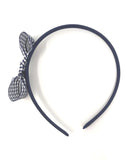 Navy Blue Gingham Side Knot Bow Headband