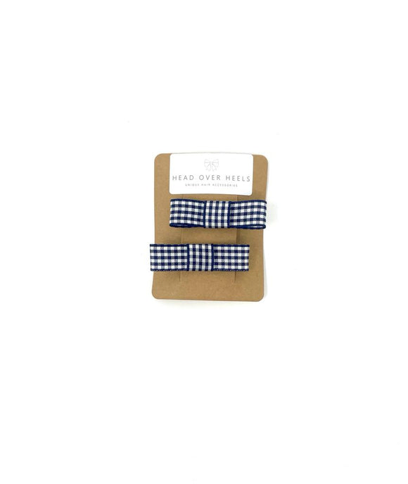 Navy Blue Gingham Bow Hair Clip Set