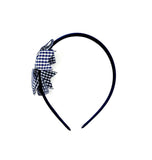 Navy Blue Gingham Pinwheel Side Bow Headband