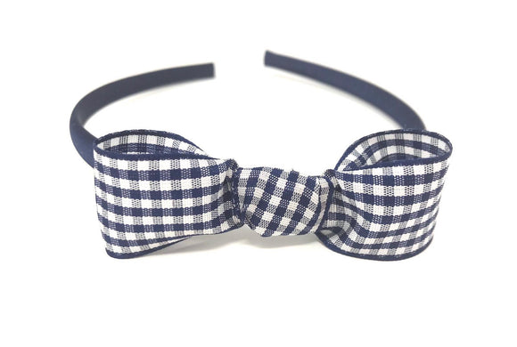 Navy Blue Gingham Snow White Style Bow Headband