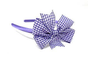 Purple Gingham Pinwheel Side Bow Headband