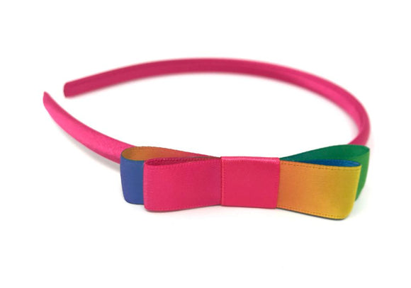 Hot Pink Rainbow Double Bow Headband