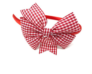 Red Gingham Pinwheel Side Bow Headband