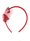 Red Gingham Pinwheel Side Bow Headband