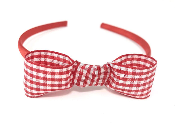 Red Gingham Snow White Style Bow Headband