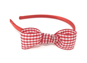 Red Gingham Side Knot Bow Headband